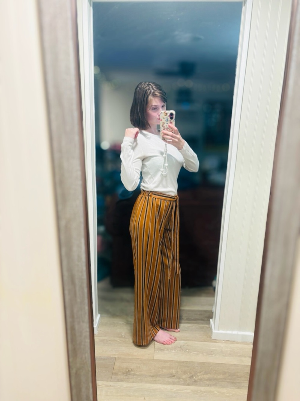 Striped Wide-Leg Tie-Waist Pants — Mustard Brown Stripe - Picture 4 of 4
